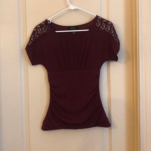 BCX Maroon Top with Sequins Sleeve XS